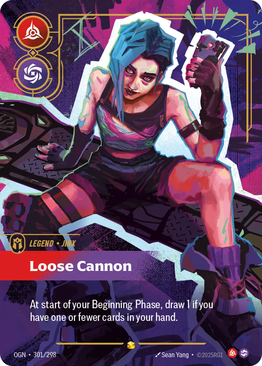 Jinx - Loose Cannon (Overnumbered) #301, Origins, graded PSA 10 (card image in a drawn slab)