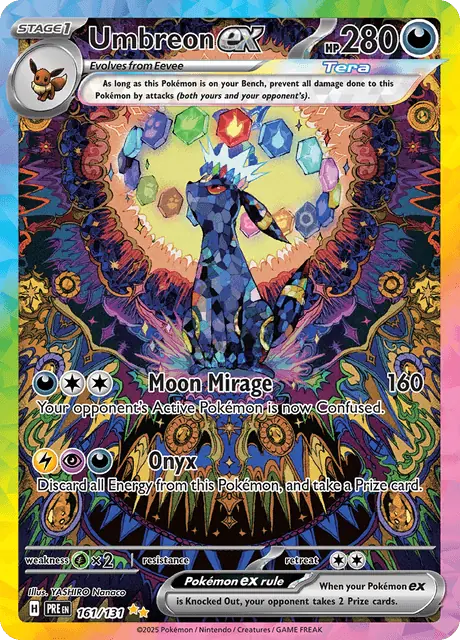 Umbreon ex #161, Prismatic Evolutions, graded PSA 10 (card image in a drawn slab)